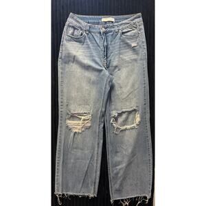 Cato Denim Women’s Distressed Wide Leg Fringe Hem Jeans 14P Medium Wash